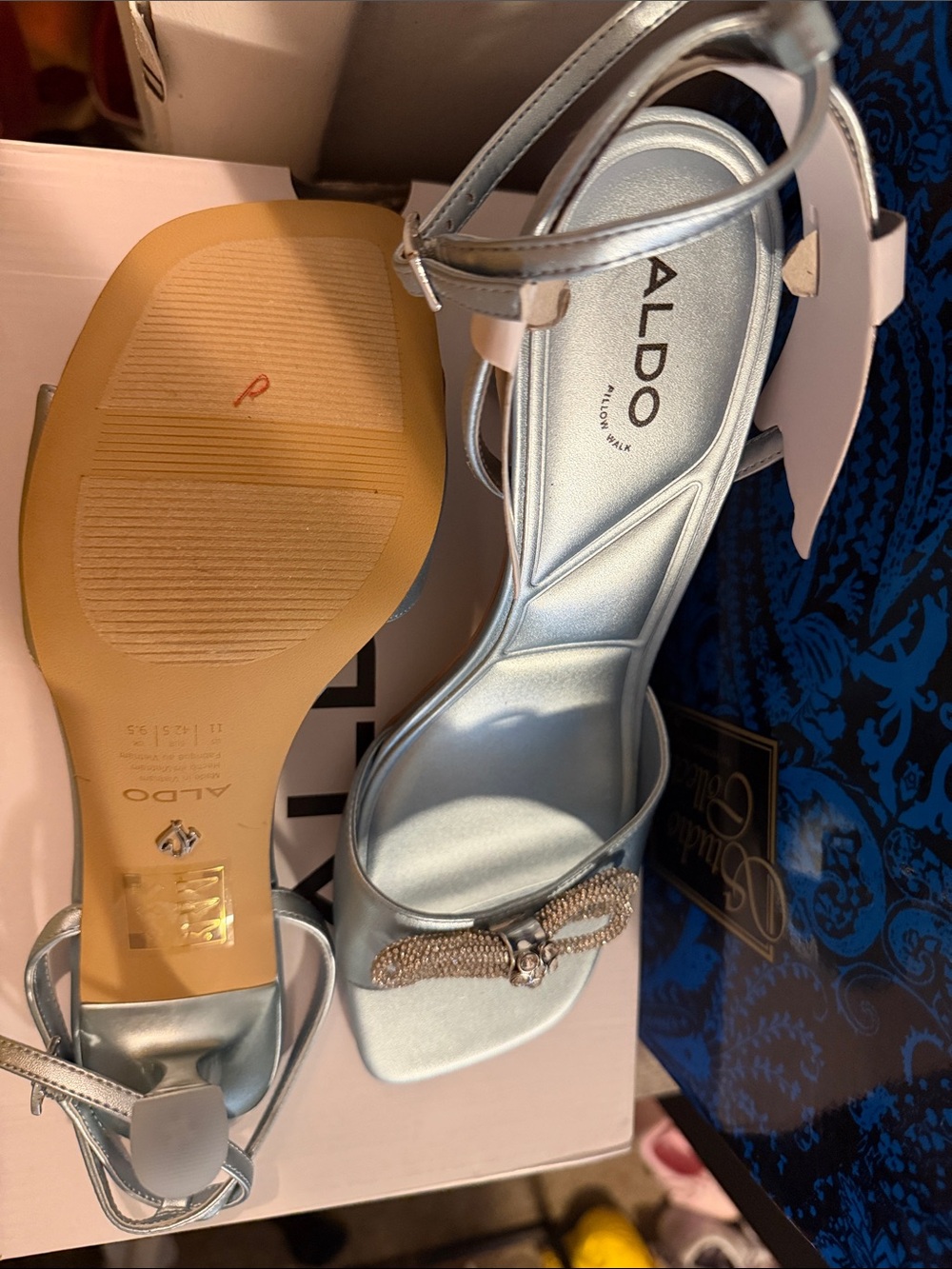 ALDO Silver Jeweled Bow Strappy Heels